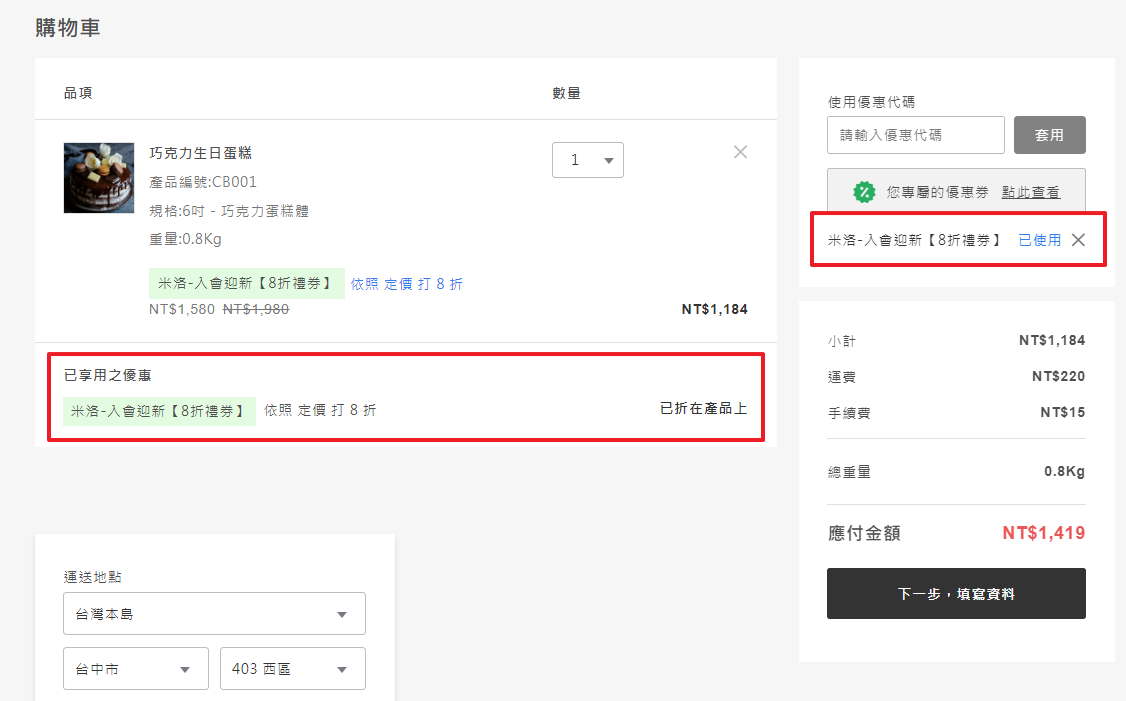 折扣後明細展示